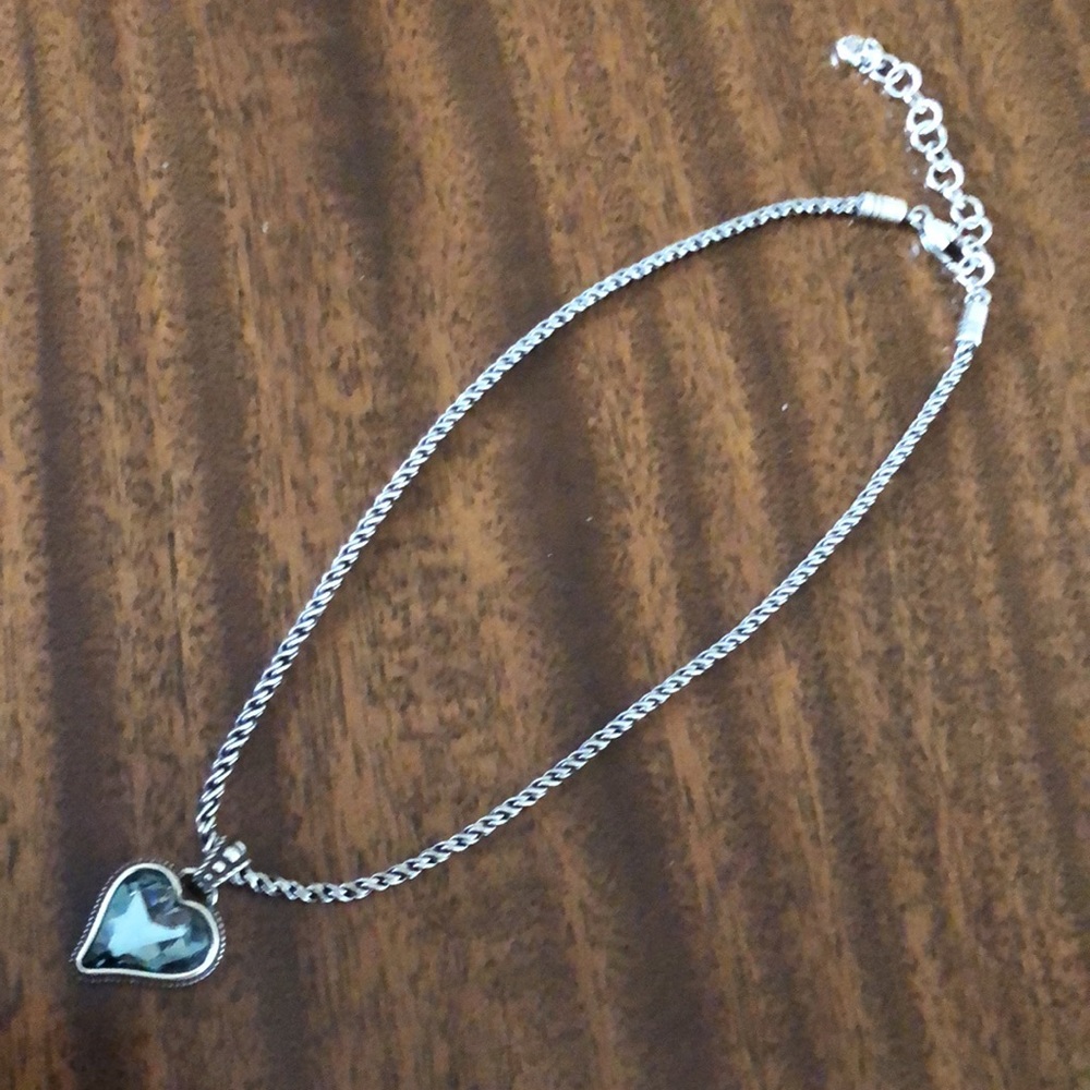 Brighton Bibi Swarovski Crystal Blue Heart Silver reversible Pendant Necklace